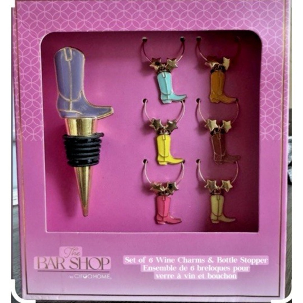 Ciroa "The Bar Shop" Cowboy Boot Wine Charm & Stopper Set NEW IN BOX